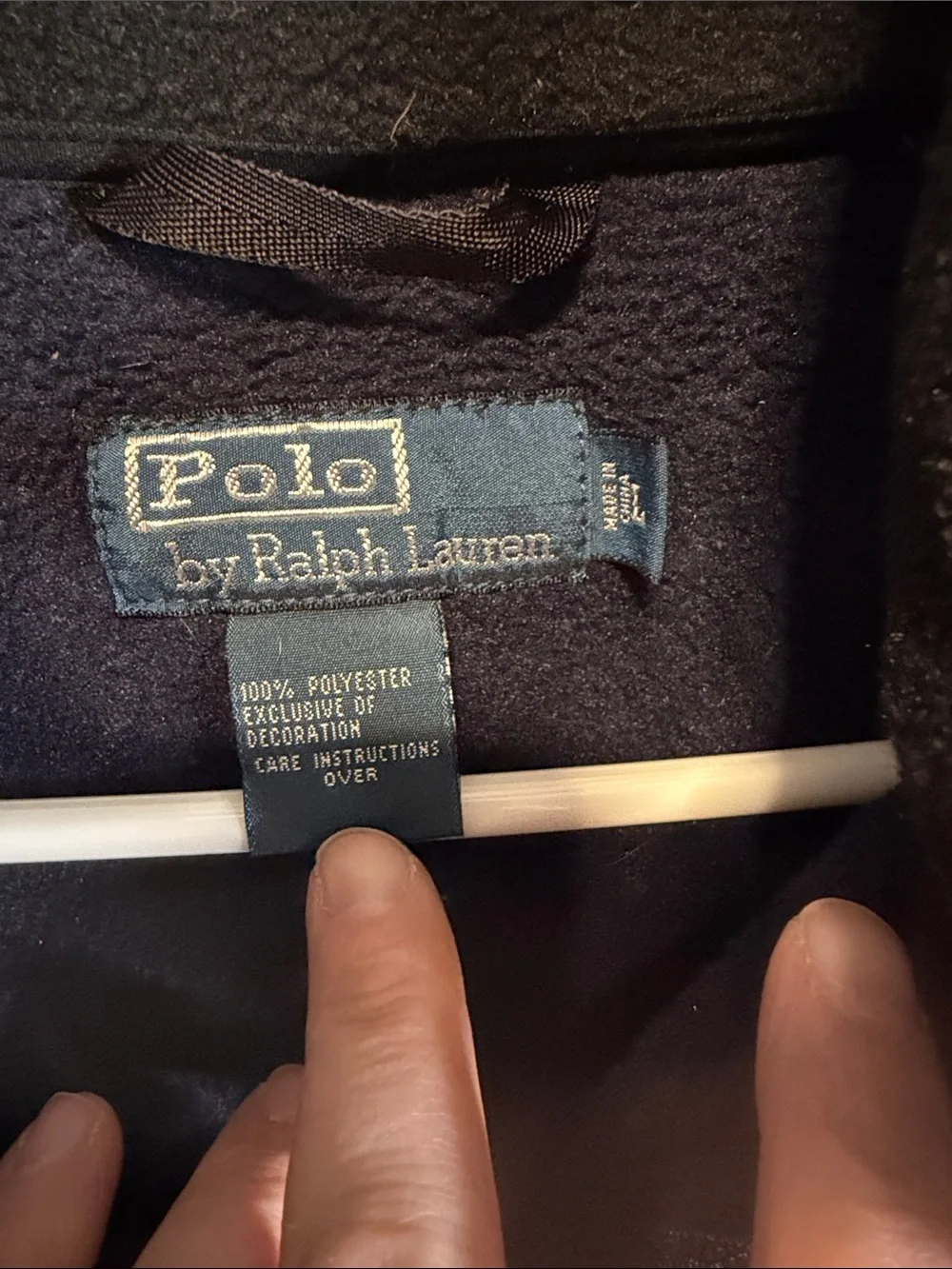 Polo by Ralph Lauren Black and Navy Fleece-Panel Hooded Polartec Jacket Size L